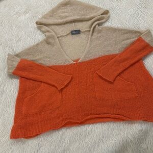Wooden ships orange brown wool mohair open knit cropped hoodie size small medium